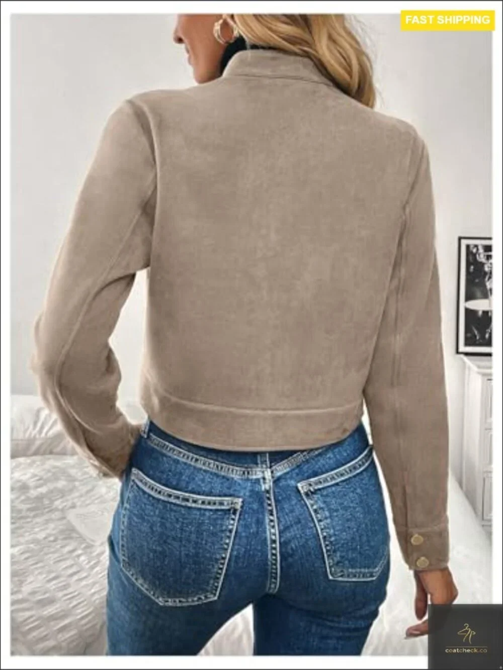 Faux Suede Cropped Cargo Jacket Zip Up Long Sleeve Casual Outerwear Y2K